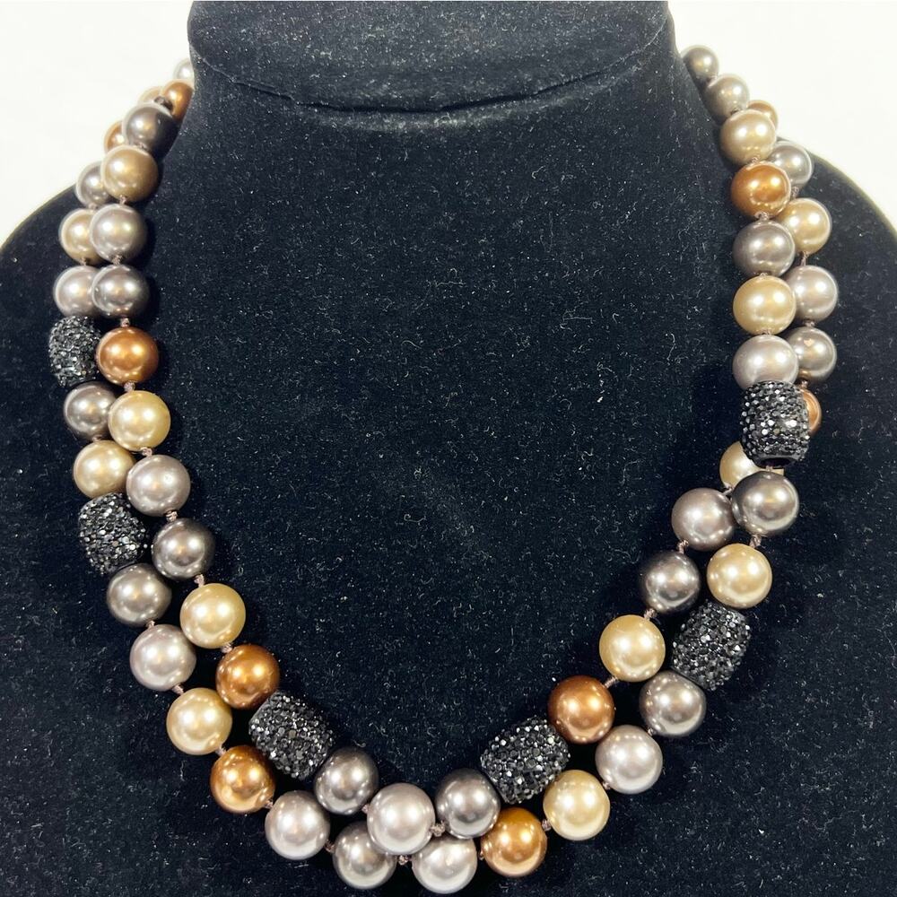Vintage Anne Klein Beaded Necklace Multi-Tone Color Scheme Black Crystal
